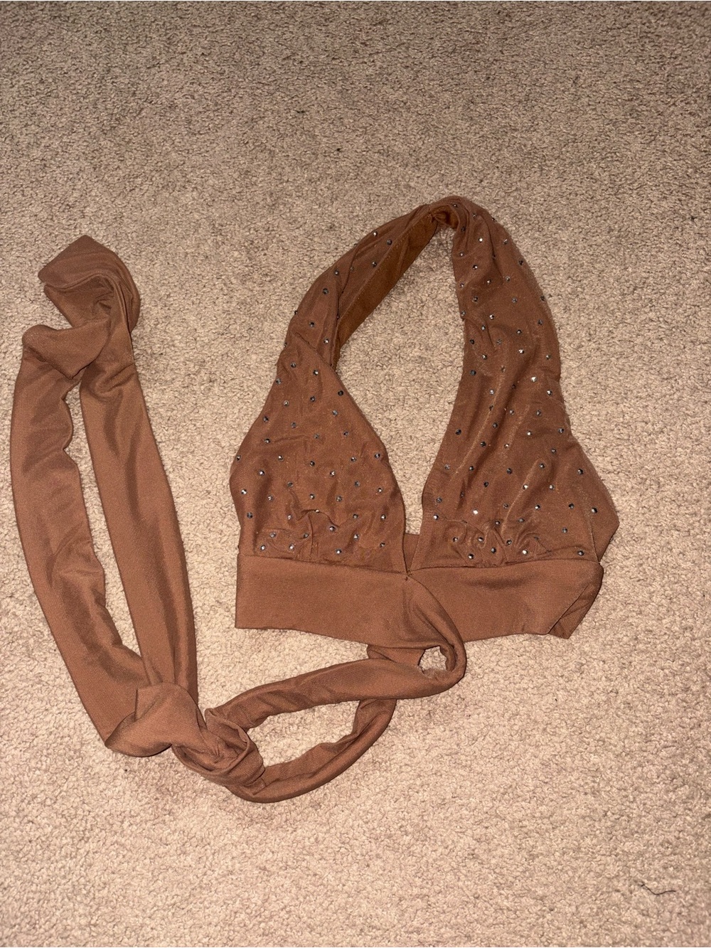 Brown Rhinestone Halter Crop Top - Picture 2 of 5